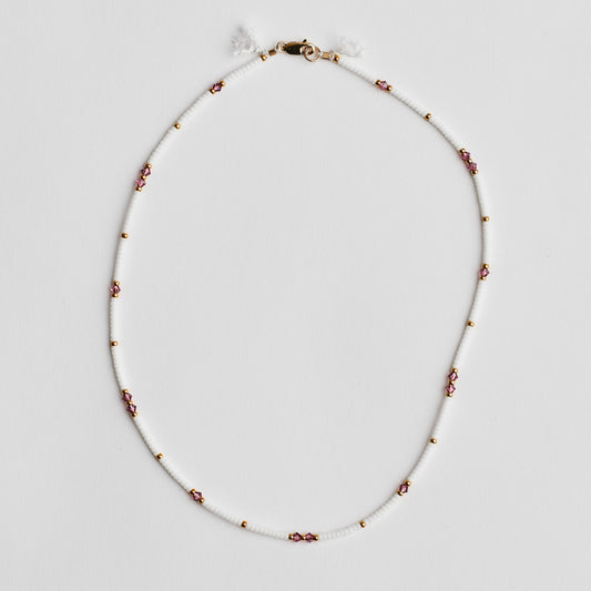 Crystal White & Gold Fine Bead Necklace - sale