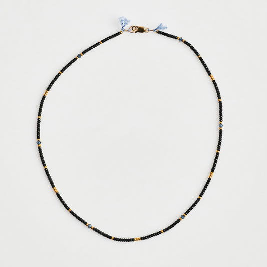 Crystal Black & Gold Fine Bead Necklace