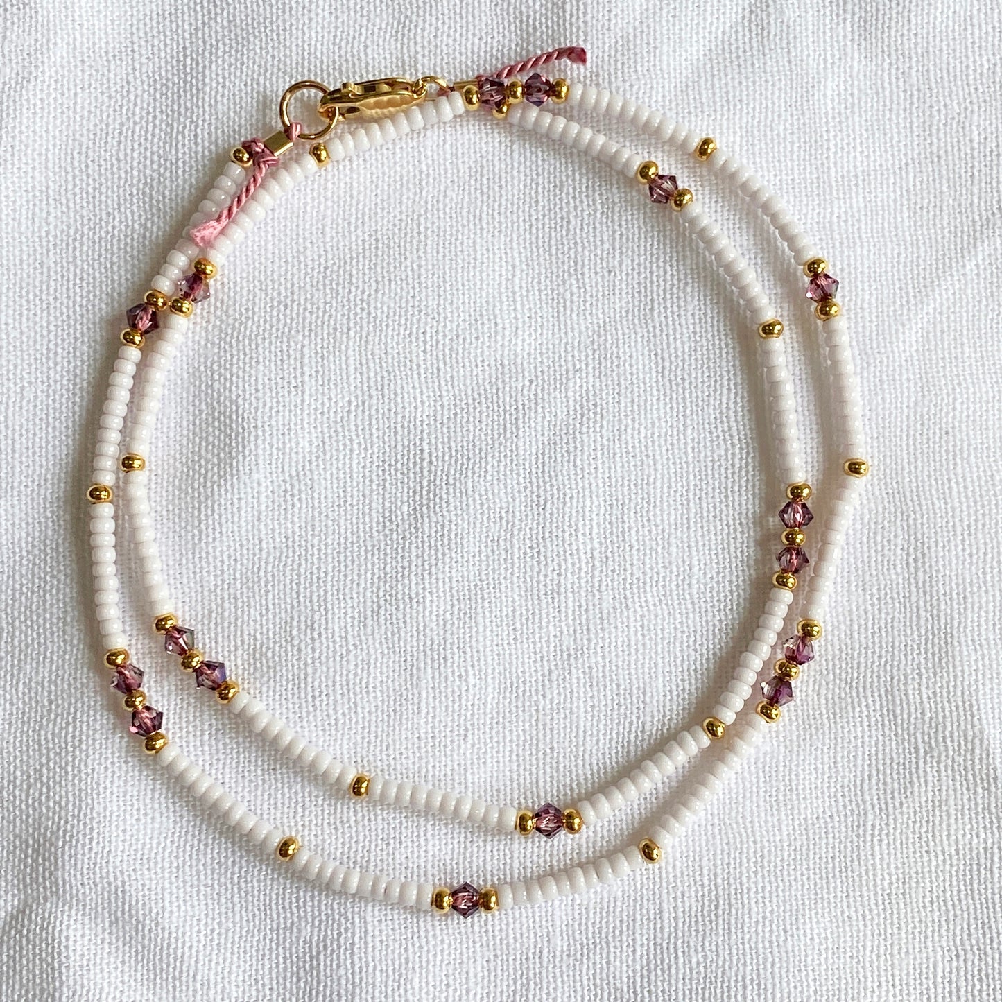 Crystal White & Gold Fine Bead Necklace
