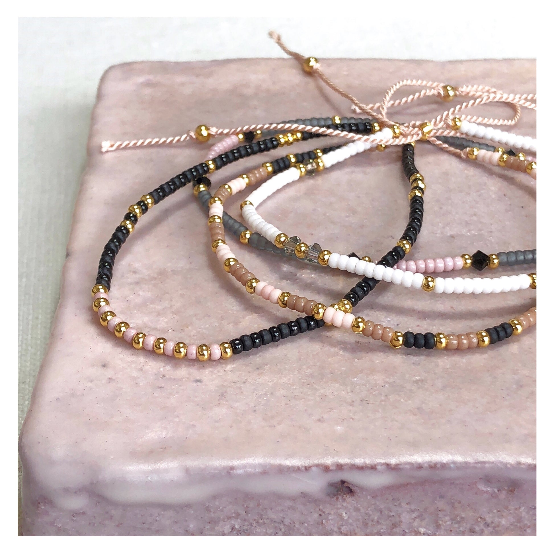 Crystal White & Gold Fine Bead Bracelet - Athena+Co - Jewellery - Jewelry - Beaded - Necklace - Bracelet - Fashion