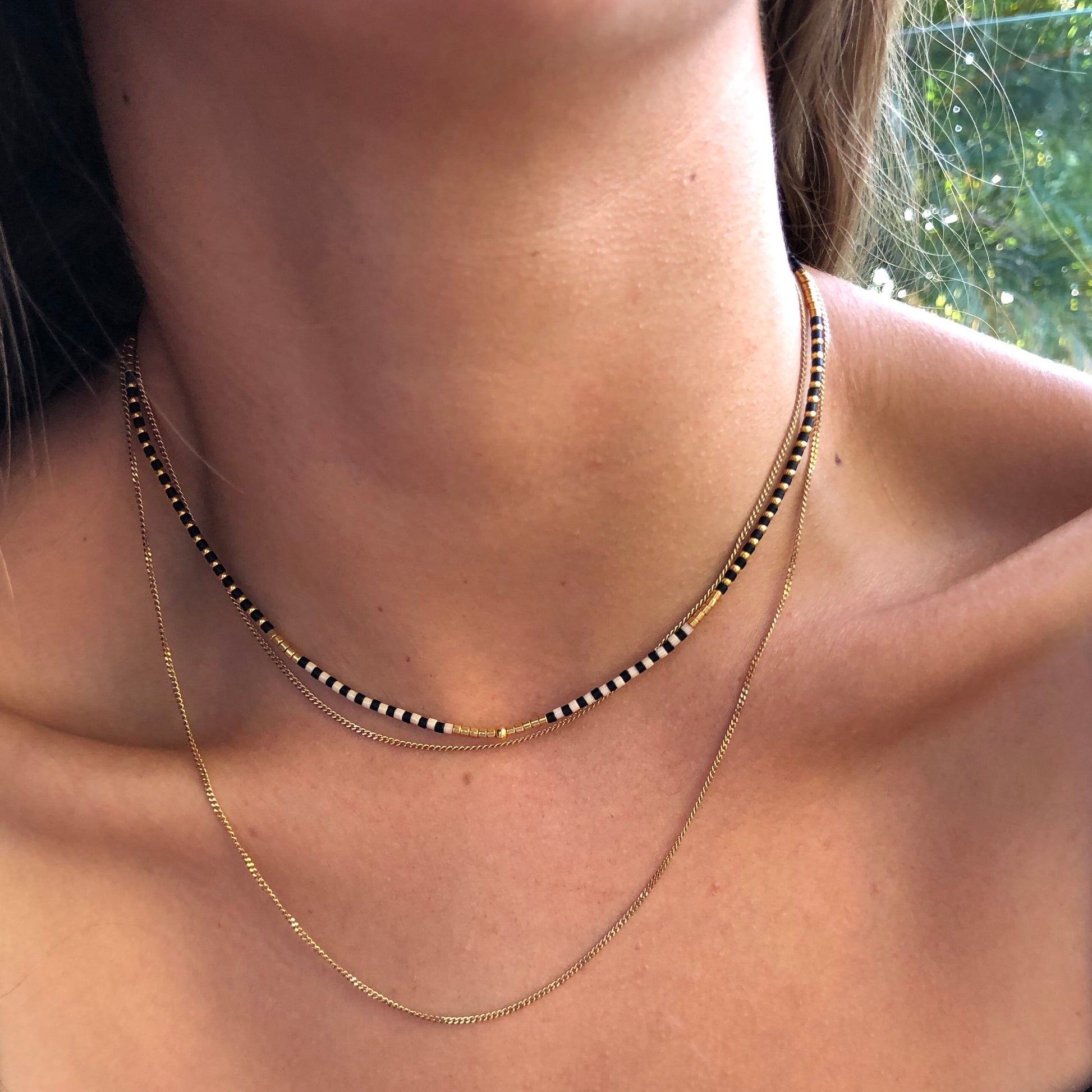 Black Cream Fine Bead Necklace – Athena+Co - Main Image